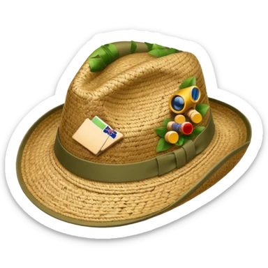 Austrailian bush hat with cork hanging down sticker