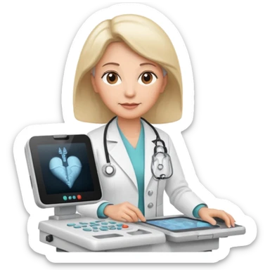 older female doctor working an ultrasound machine sticker
