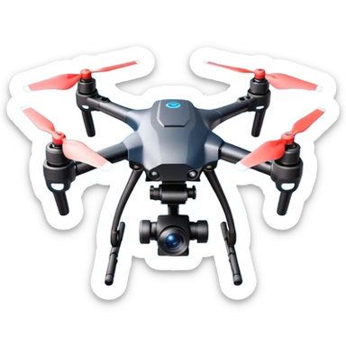 cinematic camera drone object icon, 3-axis gimbal stabilized camera, large lens, carbon fiber arms, glowing status lights, 3D cartoon, mobile game icon style, centered, clean background, no text, no watermark
  sticker