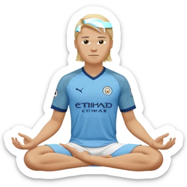 Erling Haaland long hair doing the lotus Manchester city  sticker