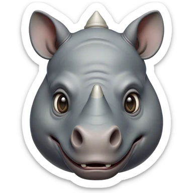 Cinematic Comical Rhinoceros Portrait Emoji, Head tilted dramatically with an exaggeratedly amused expression, featuring a striking, glossy slate-gray hide with a boldly textured horn, wide, expressive eyes filled with playful disbelief, Simplified yet hilariously expressive features, highly detailed, glowing with a slightly sassy glow, high shine, dramatic yet playful, stylized with an air of cheeky wild mischief, bright and endearing, soft glowing outline, capturing the essence of a spirited and over-the-top rhinoceros, so meme-worthy it feels like it could charge its way into internet fame instantly! sticker
