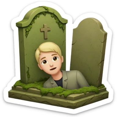 a show of a person falling on a gravestone sticker