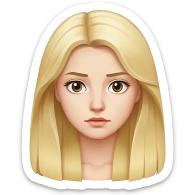 "- Nữ
- 25 tuổi
- Da trắng
- Tóc vàng dài
- Mặt nghiêm túc, mặt vuông" sticker