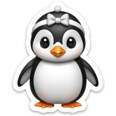 A penguin with a bow next to his head sticker