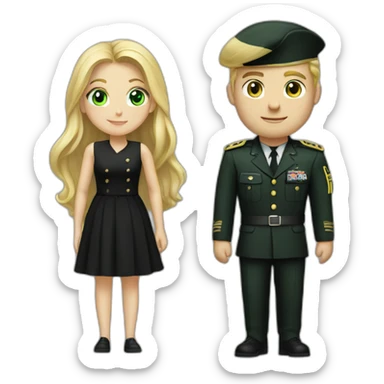 Military blond guy and blond long hair girl with green eyes in black dress sticker