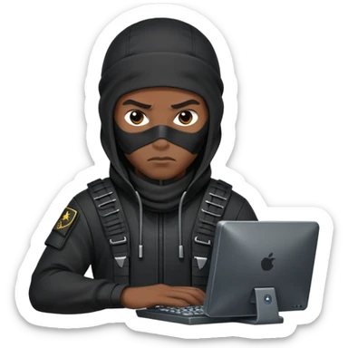 african-american mercenary black ninja hacker terminal command center sticker