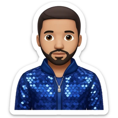 Drake with dark brown hair, indigo sequin outfit sticker