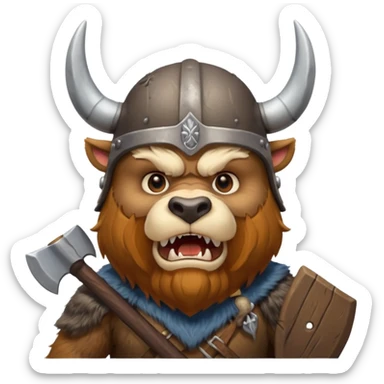 Viking Bear wearing horned helmet growling. holding axe sticker