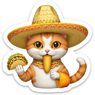 cat with a mexican hat eating a taco sticker