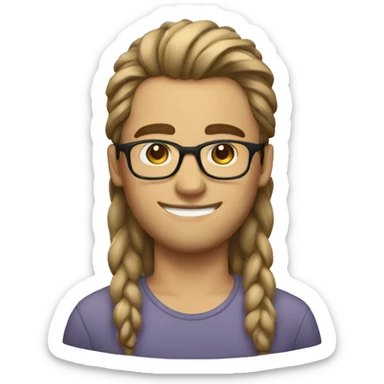 a guy with long hair with high bun with glasses sticker