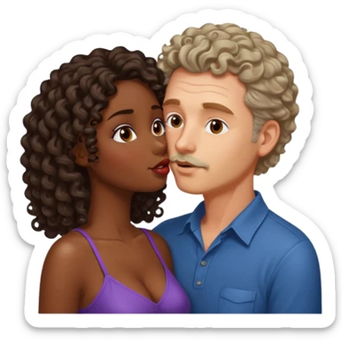 middle age white man kissing a sexy dark skin girl curly locks sticker