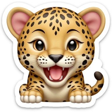 cinematic-realistic-yawning-baby jaguar-portrait-emoji,-head-tilted-slightly-with-a-dramatic,-wide-open-yawn,-showcasing-a-lithe,-graceful-build-with-distinctive-rosette-patterns-and-sleepy,-half-closed-eyes,-simplified-yet-irresistibly-adorable, realistic sticker