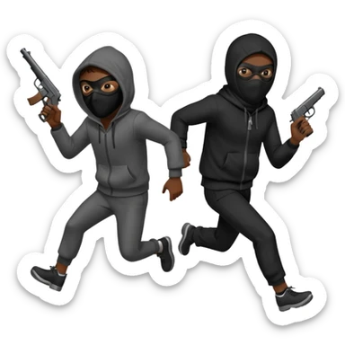 Hoodlum burglar mask and gun with switch running after another gang banger while it's shooting  sticker