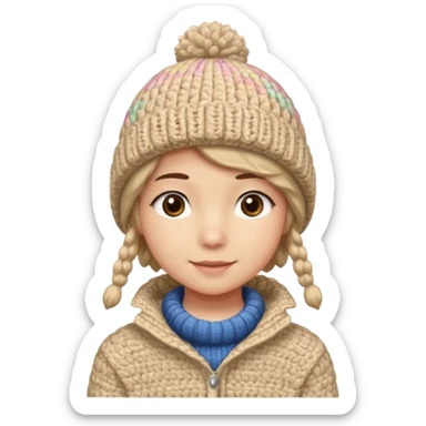 high school student wearing a crochetted winter hat. the hat should be an oatmeal color and texture sticker