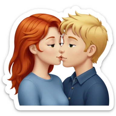 Red hair girl and blonde boy kissing sticker
