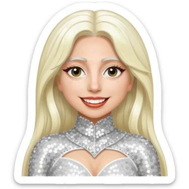 Lady Gaga with long platinum blonde hair, white sequin outfit sticker