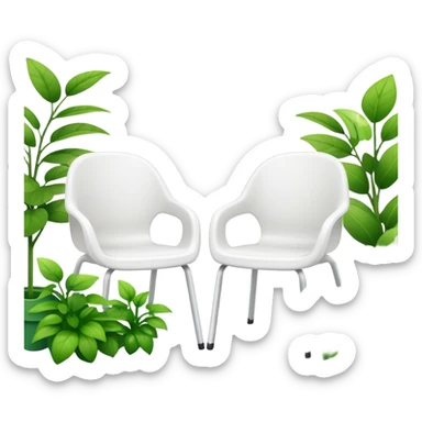 2 white Plastic chairs amongst plants sticker