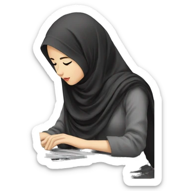 asia-Hijab-girl-beautiful-typing-on-computer-sad sticker