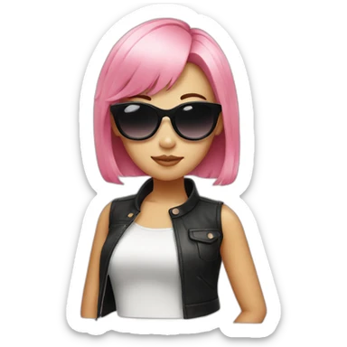 Taiwanese girl with pink hair and wearing black sunglasses sticker