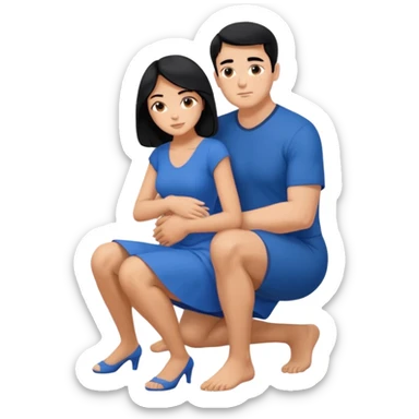 Woman squatting with her knees up on sitting man’s lap sticker