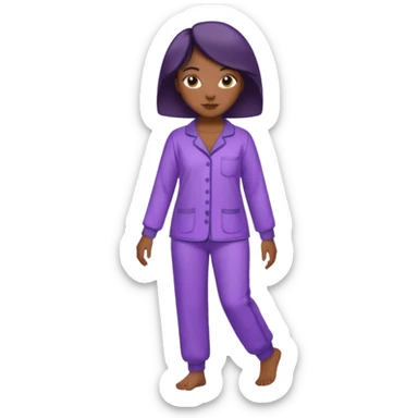 UNE FEMME DE COULEUR DE PEAU NOIRE HABILLE AVEC  UN PYJAMA VIOLET ET ELLE EST DEBOUT EN TRAIN DE MARCHER sticker