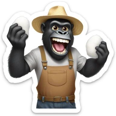goofy gorilla farmer with bucked teeth holding cotton  sticker