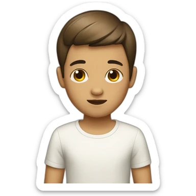 boy with short brown curtain haircut and a square head sticker