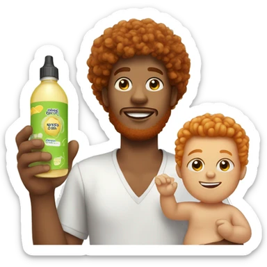 Ginger afro man with baby oil sticker