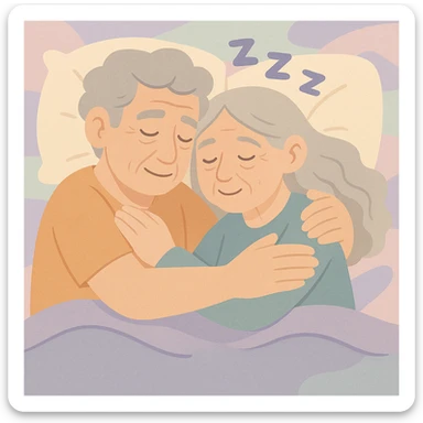 Make the couple look older by adding gray hair and gentle wrinkles, keeping the dreamy pastel cartoon style with soft and delicate colors. sticker