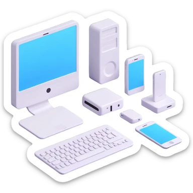 emoji representing the concept of 'Technologies Used', featuring a combination of a computer, smartphone, and gear, in a modern, clean style sticker