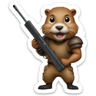 Beaver in football pads with a rifle sticker