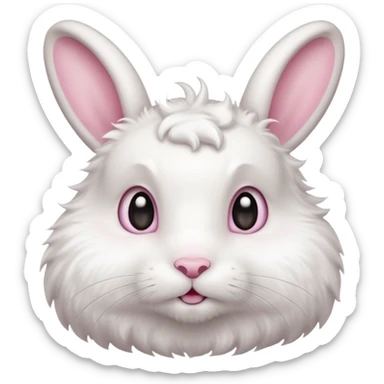 A fluffy white bunny with a tiny soft beard shaped like a cloud, ears perked up and eyes sparkling with curiosity.


















 sticker