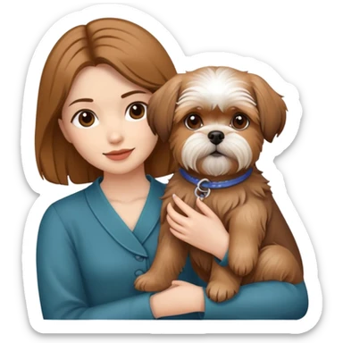 یه سگ قهوه ای با نژاد لهسا آسپرین توی بغل یک خانوم sticker