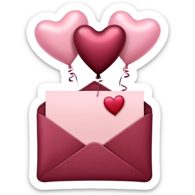 maroon love letter in pastel pink and dark red metallic heart-shaped balloons sticker