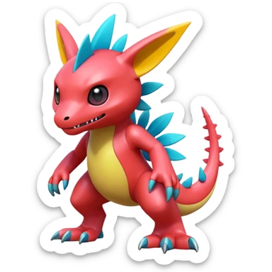 A 3D CGI model of a randomly-colored edgy kawaii Fakémon-Pokémon-Digimon-creature (full body) sticker