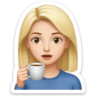 Woman drinking coffee and The edges of the eyes are wide open in the morning  sticker