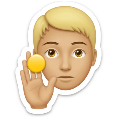 A yellow circle face person with neutral face with his hand in front of him at 120 degree angle sticker