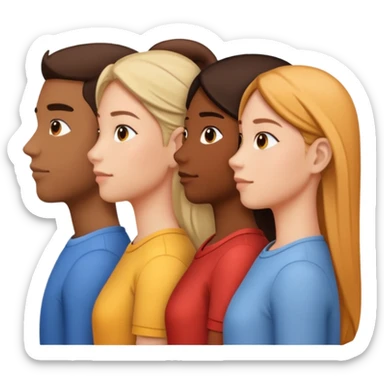 A row of five people standing one behind the other, all facing to the right, side view. sticker