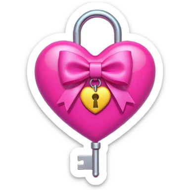 neon heart with a pink bow, heart pattern on the bow, and a key hanging from the bow, emoji style sticker