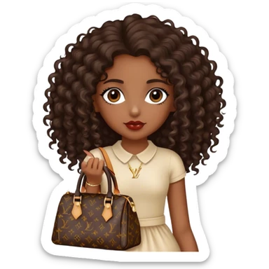  Dark Brown girl with long dark brown long curly hair carrying a Louis Vuitton bag on her arm sticker