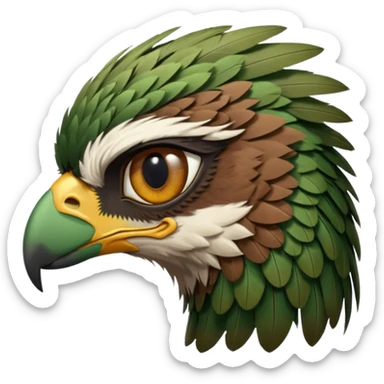 close up of just the eye at the side profile of the face of a green hawk that is looking away from the camera sticker
