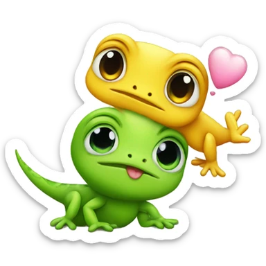 a cute gecko and a cute chick kissing sticker