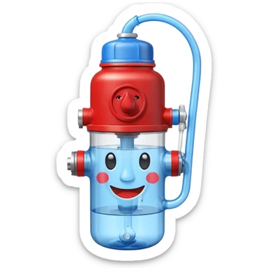 water bottle with face and fire hydrant coming out of straw sticker