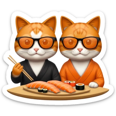 two cool cats wearing sunglasses and eating sushi sticker
