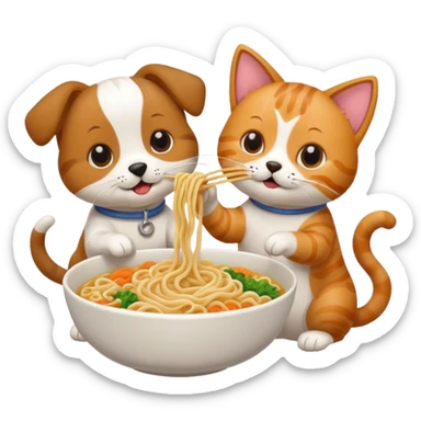 ￼ dog and cat eating noodle sticker