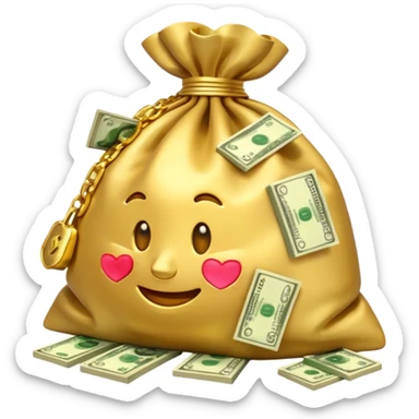 Luxury 3D emoji, overflowing money bag, stacks of cash, premium lighting, rich glossy look, ultra clean, transparent background


 sticker