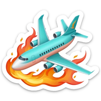 Minimalist flame combined with airplane outline icon, thin contour, monoline vector, premium travel promo emoji, aqua teal and light coral, transparent background, 512x512 sticker