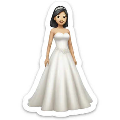 "An Asian girl wearing a wedding dress, standing and looking happy." sticker