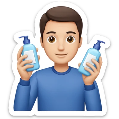 man holding skincare products sticker