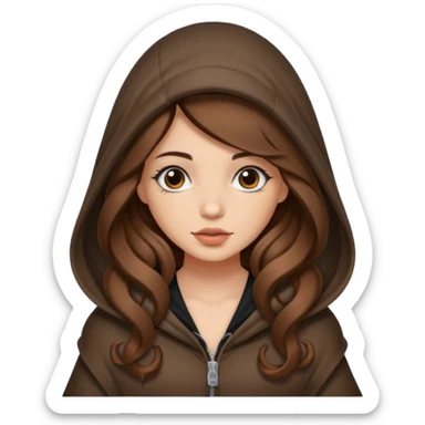 cute woman long wavy brown hair tattoos curled inside hood sticker